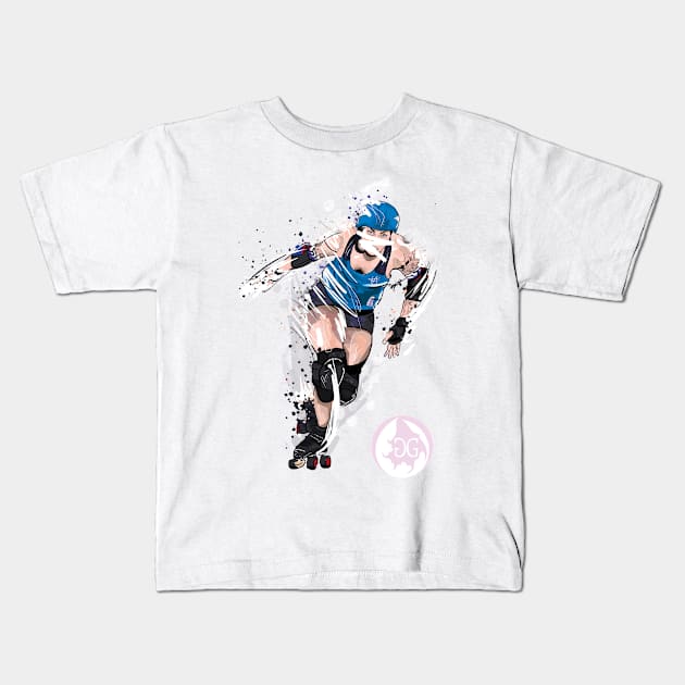 Roller Derby Girl Sports Illustration Kids T-Shirt by GeorgiaGoddard